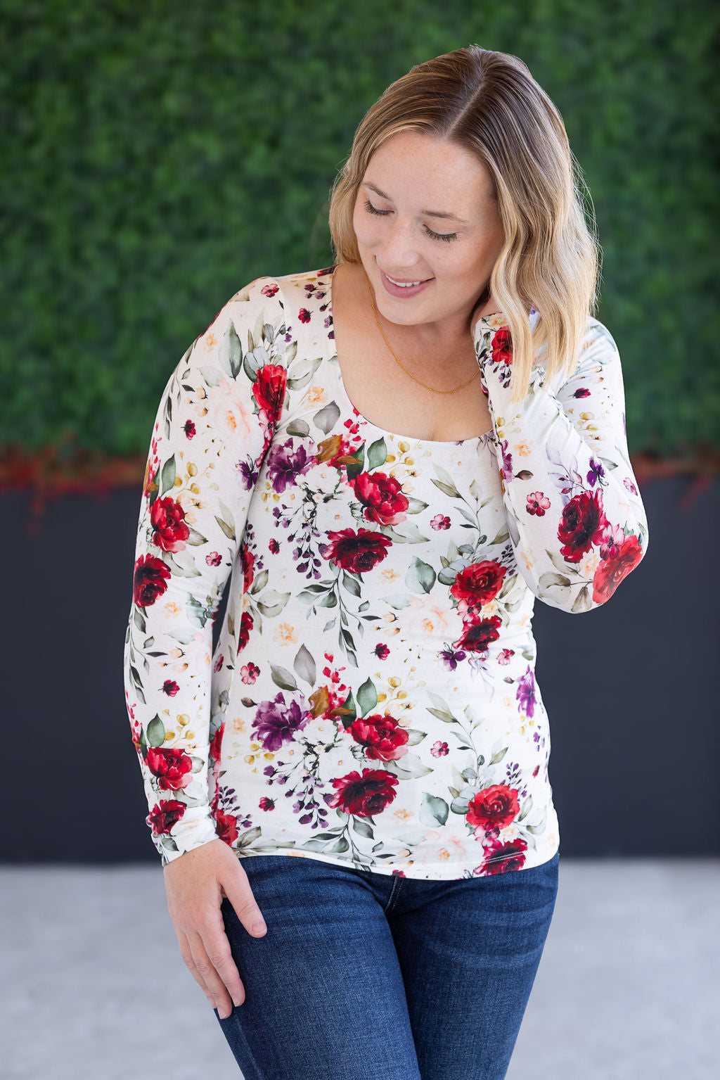 Alyssa Long Sleeve Top - Burgundy Bloom
